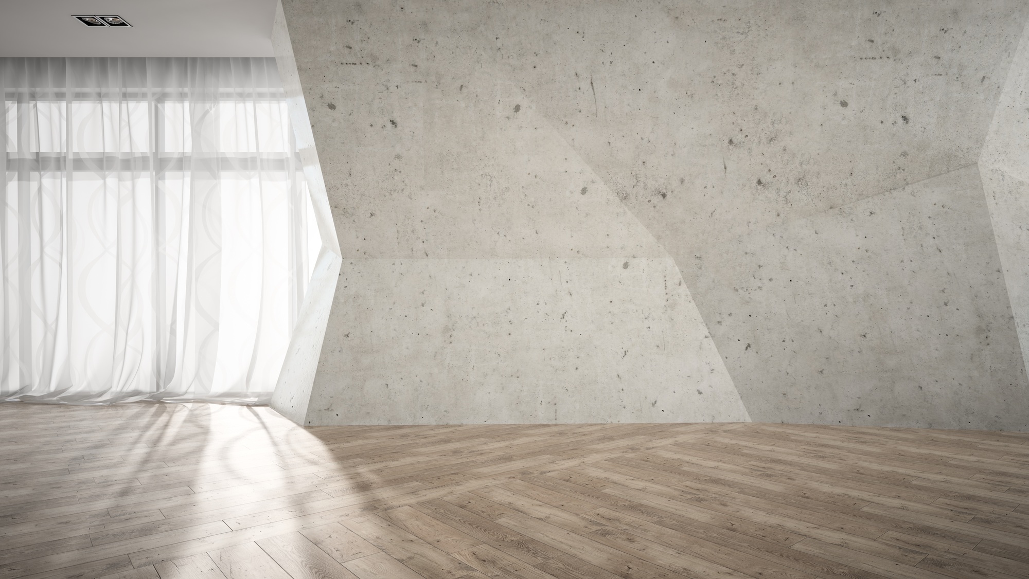 Empty room with broken concrete wall 3D rendering