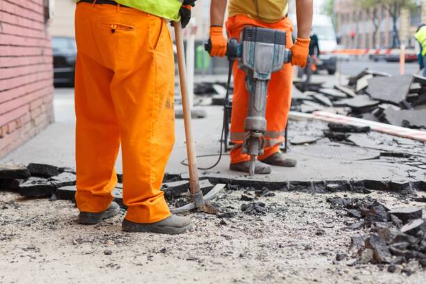 Road works man. Repair, asphalt, road, fix, mend, worker, work, builder